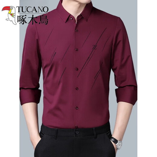 Woodpecker (Tucano) Shirt Men's Happy Dad Wedding Banquet 2024 Nouveau style de l'année de la robe bordeaux du dragon de naissance