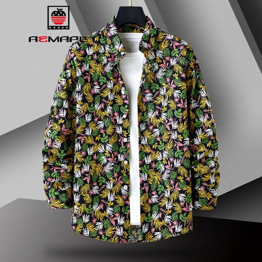 Aemape Herren Longärmedose Hemd Pure Cotton Frühlings- und Herbststil Trendy Casual Herbst Herbst Blumenhemd Jacke 1049 [Farbe 3] m (ca. 85 ~ 105jin [Jin gleich 0,5 kg] kann getragen werden)