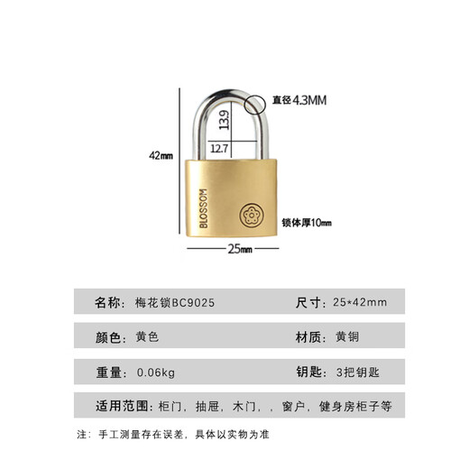 BLOSSOM Yayuan copper padlock 25MM drawer lock luggage lock dormitory cabinet door lock BC9025