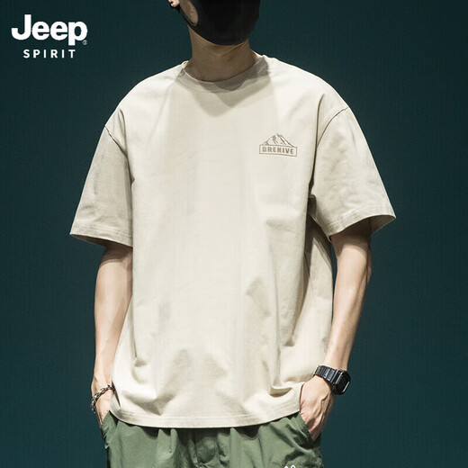 JEEP SPIRIT吉普三本针重磅短袖T恤男宽松大码半袖体恤新款美式印花上衣 T1506黑色 M