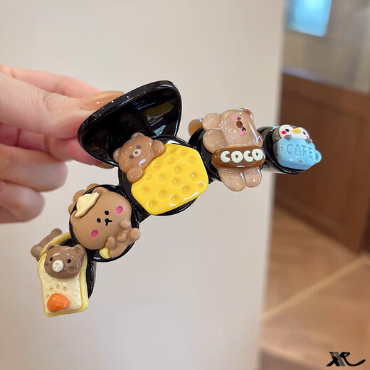 Songchuang Mengyu Cute Cartoon Biscuit Clip Women's 2024 New High-Quality Hair Clip Back of the Head Spring and Summer Shark Clip Headdress Biscuit-Black Clip (11cm)