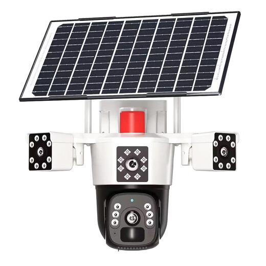 Soderman Solar 4G Camera de flujo ilimitado al aire libre HD inalámbrico impotente e insensible al monitor inalámbrico Hogar 360 grados Sin ángulo muerto con visión nocturna Teléfono móvil Panorámico remoto Rural Rural Doble Solar Solar Tres lentes (no se requiere una red + noventa y nueve años de tráfico) Norte 30 días de video de video circular de video circular de video circular