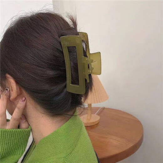 Simple Square Hair Clip for Women Elegant and Temperamental Jelly Color Acrylic Shark Clip Headwear Back of Head Hair Clip Square Jelly Green 8.5CM