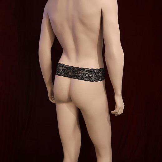 Admire sexy thong men's lace underwear panties for couples, sexy ultra-thin open crotch, no need to take off, temptation JJ stockings 7179 pearl ring black single piece dew panties from