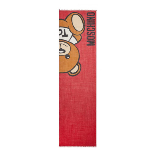 MOSCHINO Unisex Teddy Bear Pattern Tassel Scarf 03317 M2525 001 Red TU