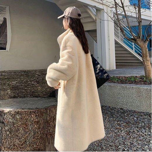Gu Bing simulated fur coat for women winter imitation mink coat thickened loose lamb fur one-piece mid-length milk white [self-priming buckle] L [130-150Jin [Jin equals 0.5 kg]]