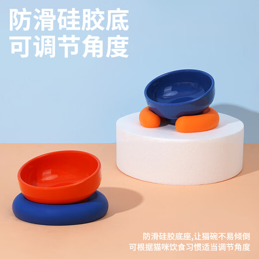 ZEZE Cat Bowl Ceramic Pet Bowl Protects Cervical Vertebra Dog Bowl Anti-Tip Over Cat Food and Drinking Water Double Bowl Pet Supplies White + Blue (Double) Cat Food and Water Bowl Universal