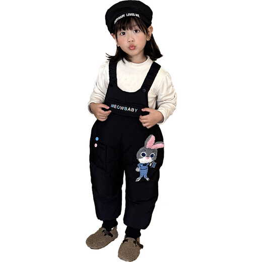 G.DUCKKIDS Little Yellow Duck Down Overalls Girls Thickened Outer Pants Rabbit Police Officer Children's Pants Girls Casual Pants Black 100 Recommended for 2~3 years old 90-100 cm