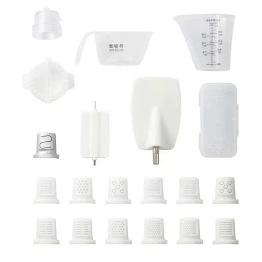 Die achte Generation von Küchenkronen-Nudelnmaschine, vollautomatische multifunktionale Haushaltspressung und Nudeln, die Knödelschalen, Gänsefeder Weiß + 19-teiliges Set mit Fleischschleifzubehör, Nudelmaschine machen