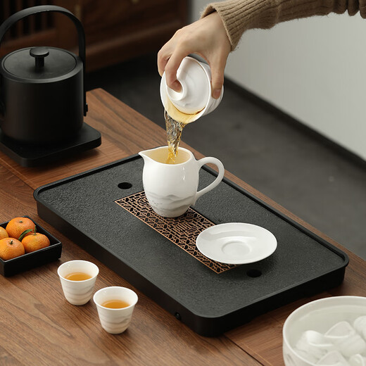 Buchuo tea set complete white porcelain kung fu set household Chinese tea cup cover bowl set supplies office tea set 2-Yangui 8-cup Ledao version 1 piece