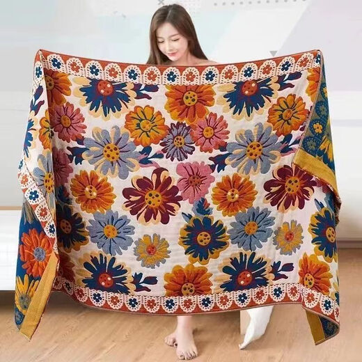 80*160 cm gauze bath towel, pure cotton, thickened and enlarged, beach sports wrap, travel nap blanket, colorful flowers 80*160