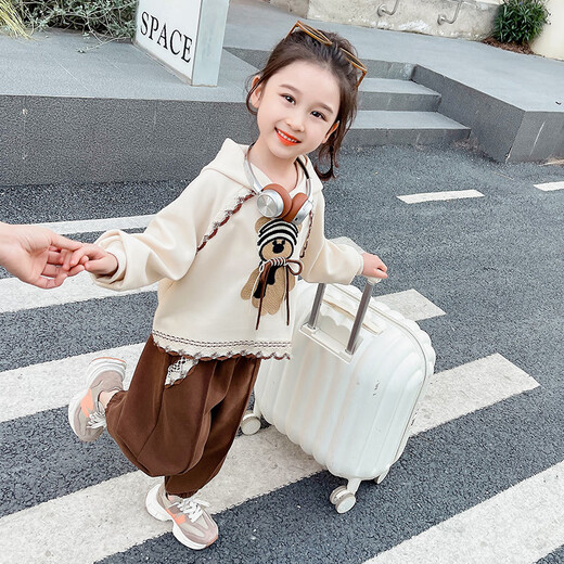 Mädchen modischer Anzug Frühling und Herbst 2025 Neue Kinderkleidung 4-6 Jahre altes Mädchen Cartoon Patch Sweatshirt 2 Ausschalten weiß 120