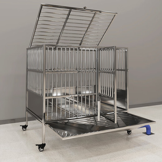 HKML stainless steel dog cage, large dog cage, medium-sized dog cage with separate flushing toilet, funnel tray, small dog kennel, manual flushing - enclosure type - length 125*width 75*height 125cm stainless steel 202 hollow round tube cage + skylight + funnel tray - dog bowl included