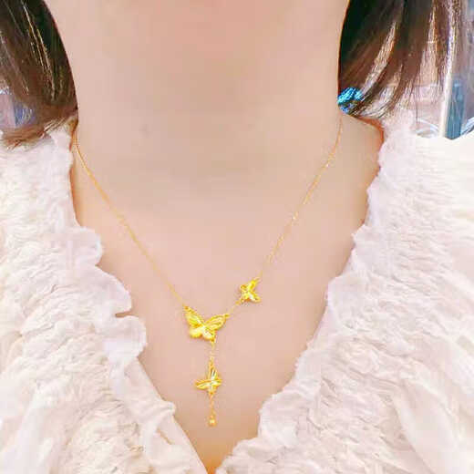 DL 1998 Fat Donglai same style 18k gold necklace butterfly tassel 999 steel stamped gold pendant 2025 new gold bracelet butterfly pendant necklace