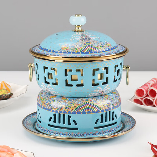 Xingshui Copper Art cloisonné copper hot pot thickened pure copper enamel alcohol hot pot one person one pot red copper single small hot pot Chinese style white single pot 18cm