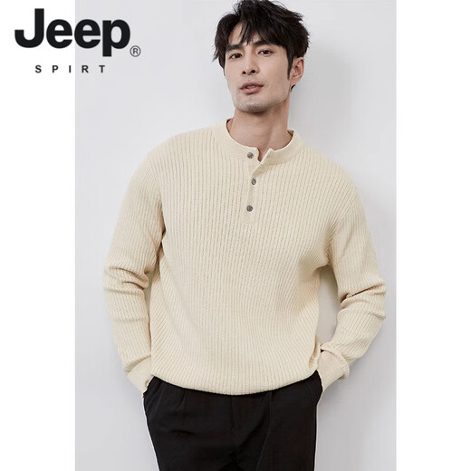 JEEP SPIRIT Henry collar long-sleeved sweater men's autumn American high-end muscular men's fitness all-match slim tight T-shirt B506 white M