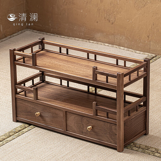 QINGLAN North American walnut tea set tea cup storage rack tea rack storage rack new Chinese style solid wood ornaments display cabinet Lanting storage rack_Walnut
