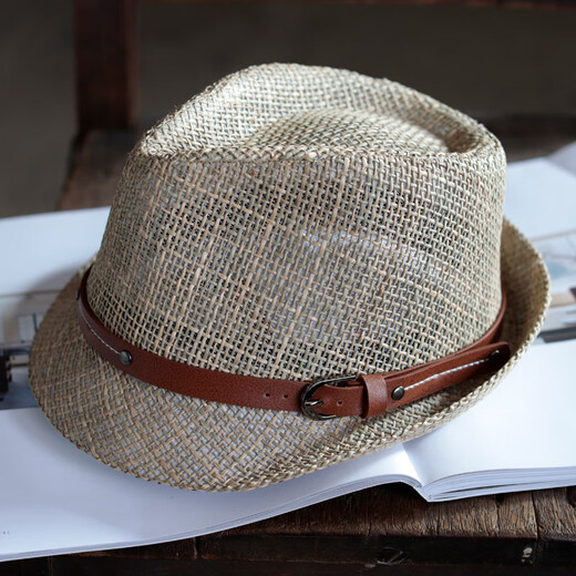 Tochino top hat men's spring and summer natural grass sunshade top hat middle-aged and elderly large head circumference outdoor sun protection casual hat trendy coffee ribbon regular size M (55-57.5cm)