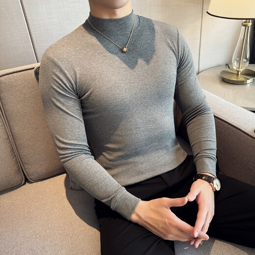JEEP SPIRIT Jeep half-high collar long-sleeved bottoming shirt men's spring and autumn tight-fitting versatile solid color stretch Korean style slim-fitting mid-collar top black XL (130-145Jin Jin equals 0.5kg)