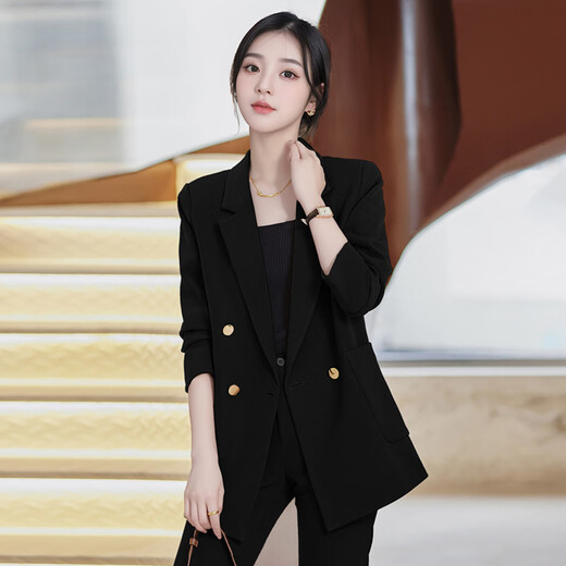 Troman black suit women's spring and autumn professional formal wear casual loose commuting OL suit jacket work clothes