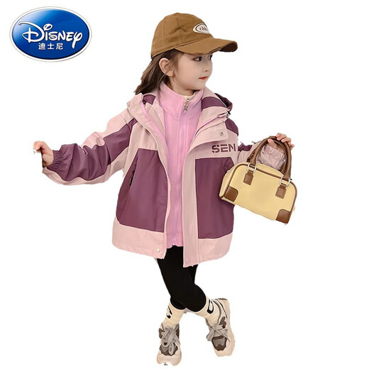 Джадка Disney Girls 'Three-в одном съемный 2024 Новые утолщенные топы для девочек Осенняя детская осенняя куртка Purple 130 см.