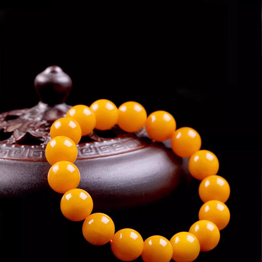 Fan Jialun old beeswax bracelet for women full of honey chicken fat yellow amber bracelet for women round beads single circle men's transfer beads jade beads beeswax round beads 8-9MM 21 pieces