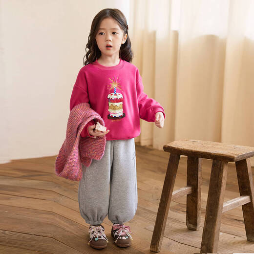 LUSON Xiao O Bao children's clothing baby velvet pants women's winter 2025 new girls embroidered kindergarten sweatpants sweatpants