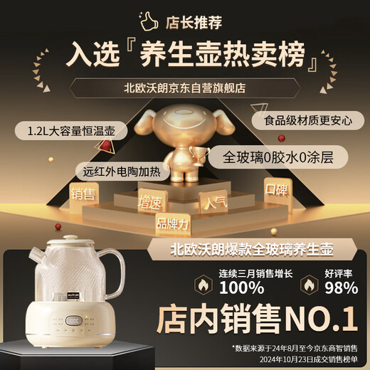 Nordic Warang health pot 0 glue all-glass thermostatic pot 1.2L home office flower teapot electric ceramic stove tea boiler stew pot integrated electric kettle national subsidy tea leakage