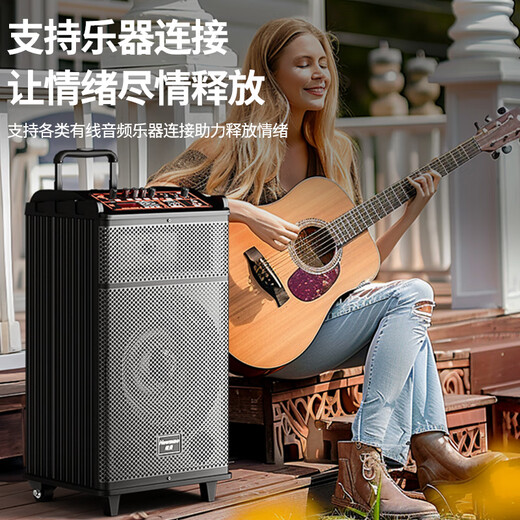 Newman N520 portable square dance high-power bass outdoor karaoke Bluetooth pull rod electric acoustic guitar folk musical instrument speaker amplifier stall speaker dual microphone adapter 12 inches