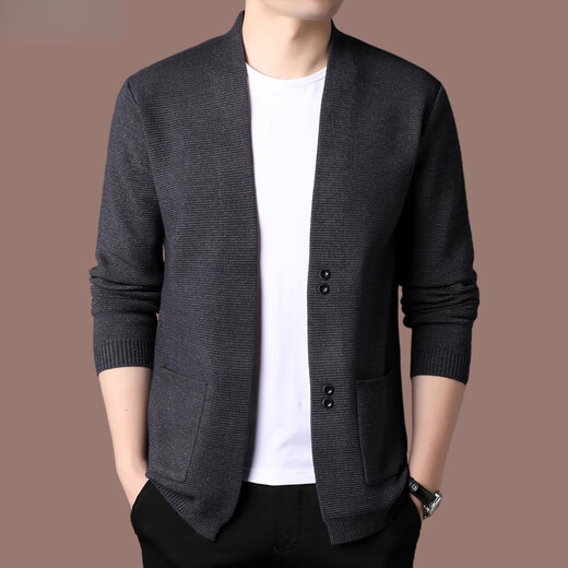 Ordos pure wool sweater men's knitted cardigan spring and autumn new casual outer wear solid color versatile men's sweater camel HYX-8918 M 165/M (weight 90-120)