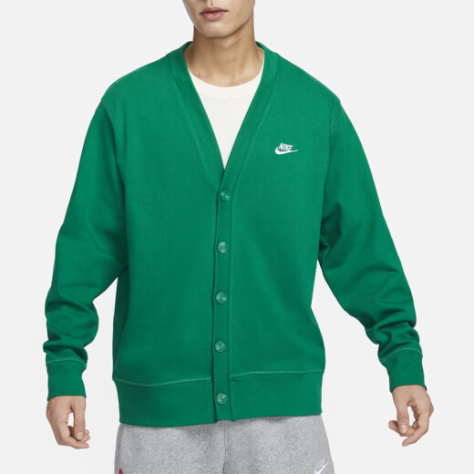 耐克（NIKE）外套男士2024春秋季新款针织开衫V领线衫休闲夹克上衣 FN3899-365绿色 2XL