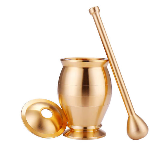 Huanlu solid brass traditional Chinese medicine pounding jar household old-fashioned copper mortar punch barrel brass cup mortar grinder garlic pounder thickened wall mini + anti-slip pad