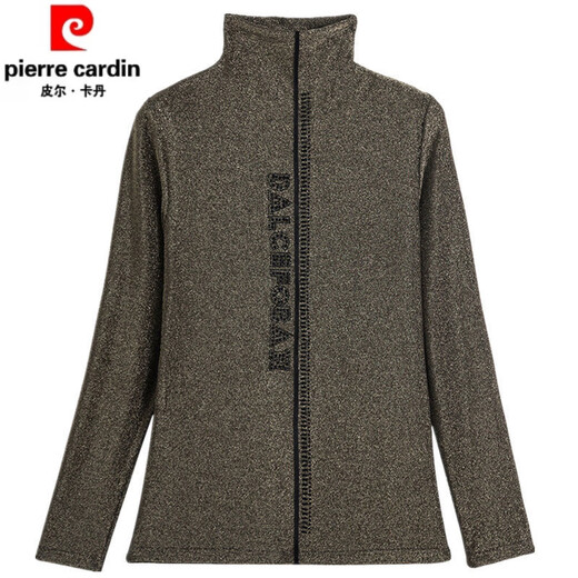 Pierre Cardin Spring and Automne High Neck Bright Silk Letter Base Mesh Base pour femmes Manches longues minces polyvalentes en dentelle mince en dentelle à la mode.
