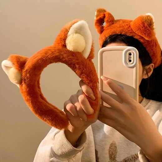 Pei Nanwei fox ears plush headband for women in the amusement park, cute cartoon headband for autumn and winter face wash hairpins, 1 Firefox headband