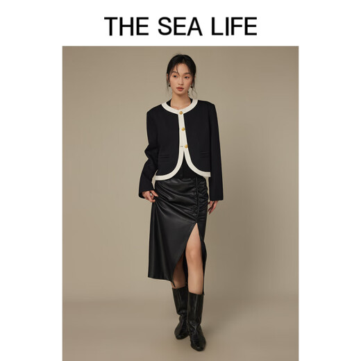 THE SEA LIFE欧海一生 外套女24秋新品经典复古层次感百搭小香风外套V12596 冰淇淋色 M