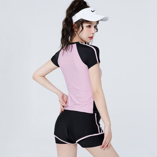 Chaosihui summer student swimwear women's split boxer briefs two-piece set conservative bellyband chest pad anti-exposure small size swimsuit blue + swimming cap swimming goggles mobile phone bag nose clip earplugs XS XS recommended 65-80Jin Jin is equal to 0.5 kg