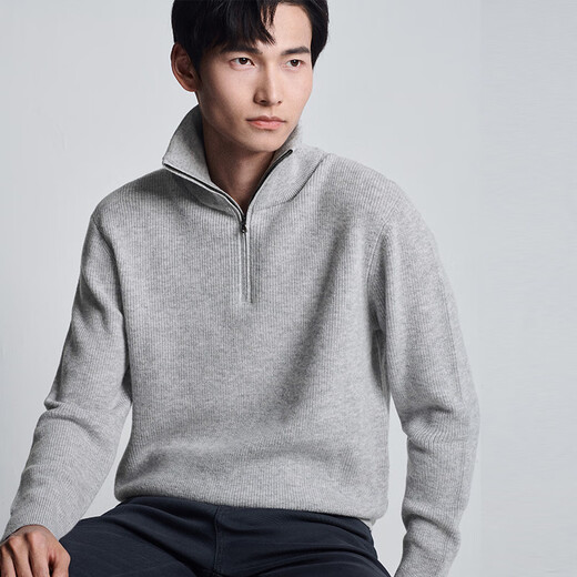 Announcement bird half zipper stand-alone cardigan men's casual pullover straight knitted sweater KEBY243060U ash 52