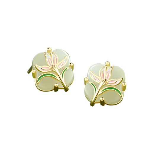 Jianlu Orchid Four-leaf Clover Hotan Jade Silver Earrings Feminine Earrings Jewelry Mother's Birthday New Year's Gift for Mom