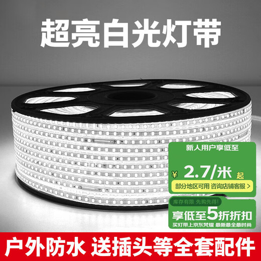 Fanyao Super Bright LED Light Strip Outdoor Waterproof Sun Protection Engineering Lighting Indoor Ceiling 52 Beads/M-White Light-10 Meters
