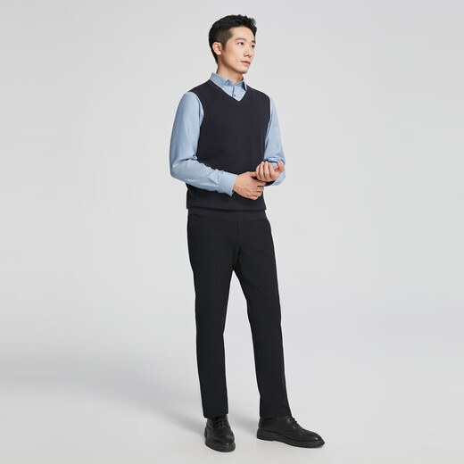 YOUNGOR sweater vest for men machine washable wool worsted wool anti-pilling and anti-static to improve experience Navy YBQW615198FVA XL 110cm