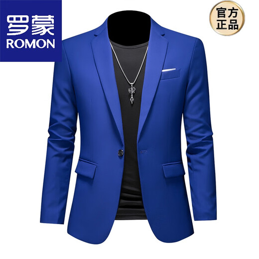 ROMON Spring and Autumn Men's Business Casual Fashion Suit Jacket Slim Large Size Casual Professional Formal Dress Suit Top Royal Blue 2XL (135-145 Jin Jin equals 0.5 kg can be worn)