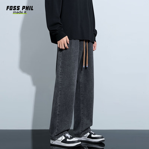 Foss Phil牛仔裤子男士春夏季宽松阔腿直筒裤子休闲裤838黑灰3XL