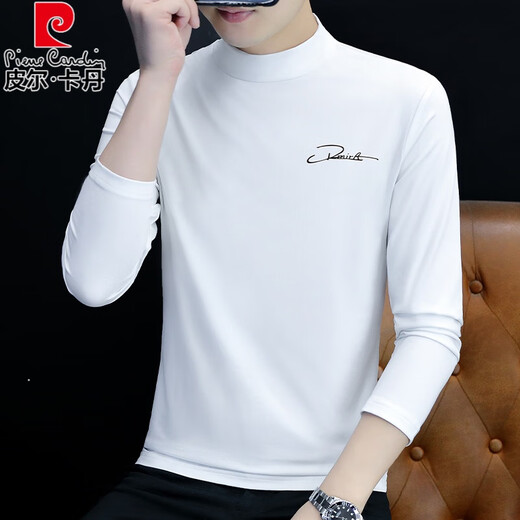 Pierre Cardin (Pierre Cardin) Einfache schrägige V-Ausschnitt mit V-Ausschnitt mit halb hoher Hals mit reinen Baumwoll-Langarm-T-Shirt-Modemarke Männermarke Männer und Frauen Basishemd Stricker Carbongrau C6187 Mid-Hals 2xl 145-155jin [Jin entspricht 0,5 kg]