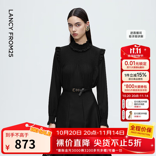 Langzi retro palace style fungus-edged shirt design commuting fashion top 2025 winter new style black 2 M