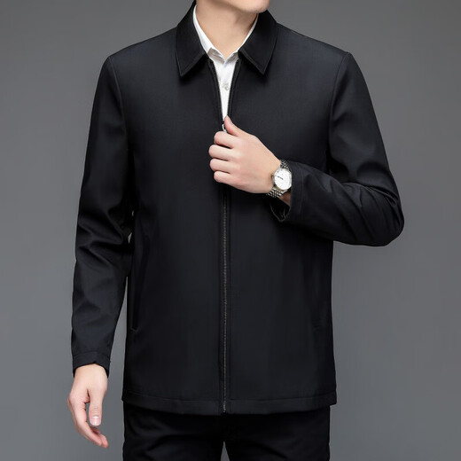 Lapel executive jacket leader style autumn and winter new velvet men's middle-aged and elderly dad wear stand-up collar jacket casual wear 219 black velvet 4XL
