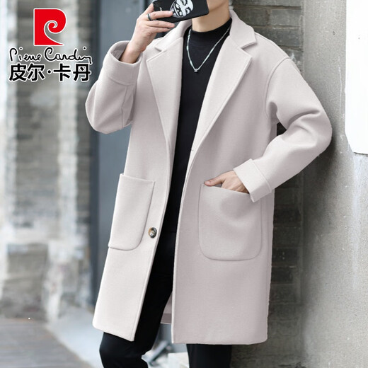 Pierre Cardin off-white woolen windbreaker jacket men's mid-length thickened youth student handsome autumn and winter woolen coat cotton camel 1 thickened XL