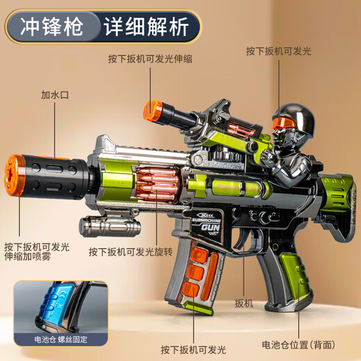 奇森儿童玩具枪3岁4男孩音乐电动喷雾声光冲锋6仿真2高级黑科技5网红7 【蓝色】喷雾声光枪673 3节5号充电套装+螺丝刀