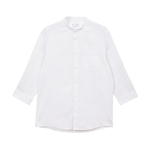 杰克·琼斯（JACK&JONES）夏新款直筒版型立领七分袖简约潮舒适男士休闲衬衫男装224231001 A06 雪白色 常规 M 175