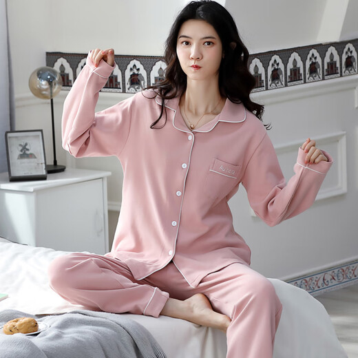 珍韵缘睡衣女士春秋季2025年新款纯色长袖仿大码夏天薄款家居服套装 (WRQS)棉 女12811- L (建议身高165左右-体重100-1