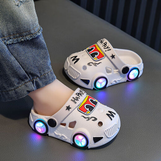 Meng Yilan (Mengyilan) Slippers pour enfants Carton Carton ACTUATION LUMINES BARCHES ET FILLES ANTI-SLIP SOME SOLE SANDOOR SANDORS INDOOR Sandales BAGUES CHOSE [Version claire colorée Y178B White Soft Seme Sole non glipt 20 -21 Taille [longueur intérieure 13,5 cm]